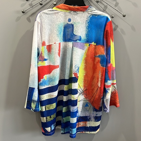 Ali Miles Geometric Print Women’s Size XL Tunic Bell Sleeves Great Condition - Picture 2 of 6